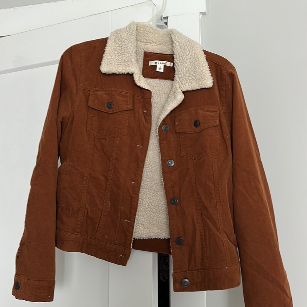 Miami corduroy jacket Sherpa inside, size small, brown chestnut color